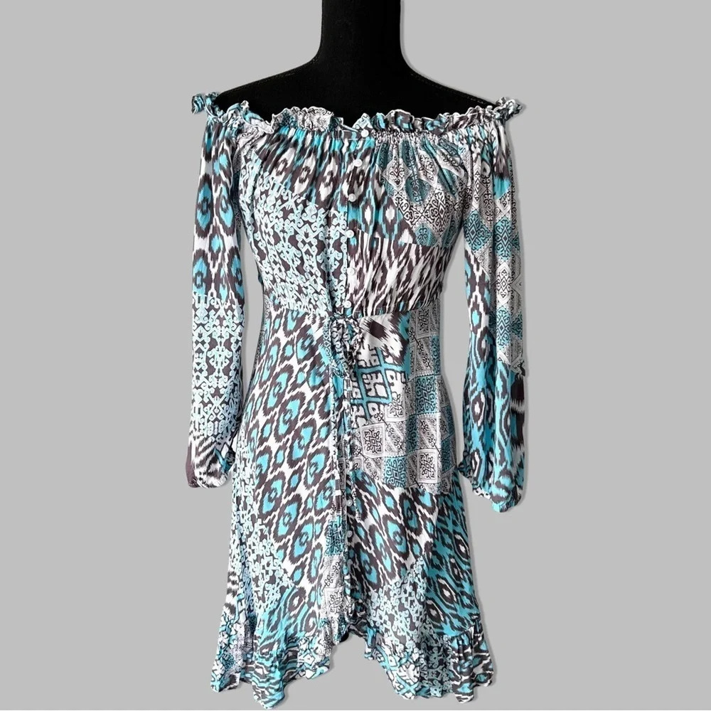 Runaway Child Off  The Shoulder Ruffle Hem Boho Dress